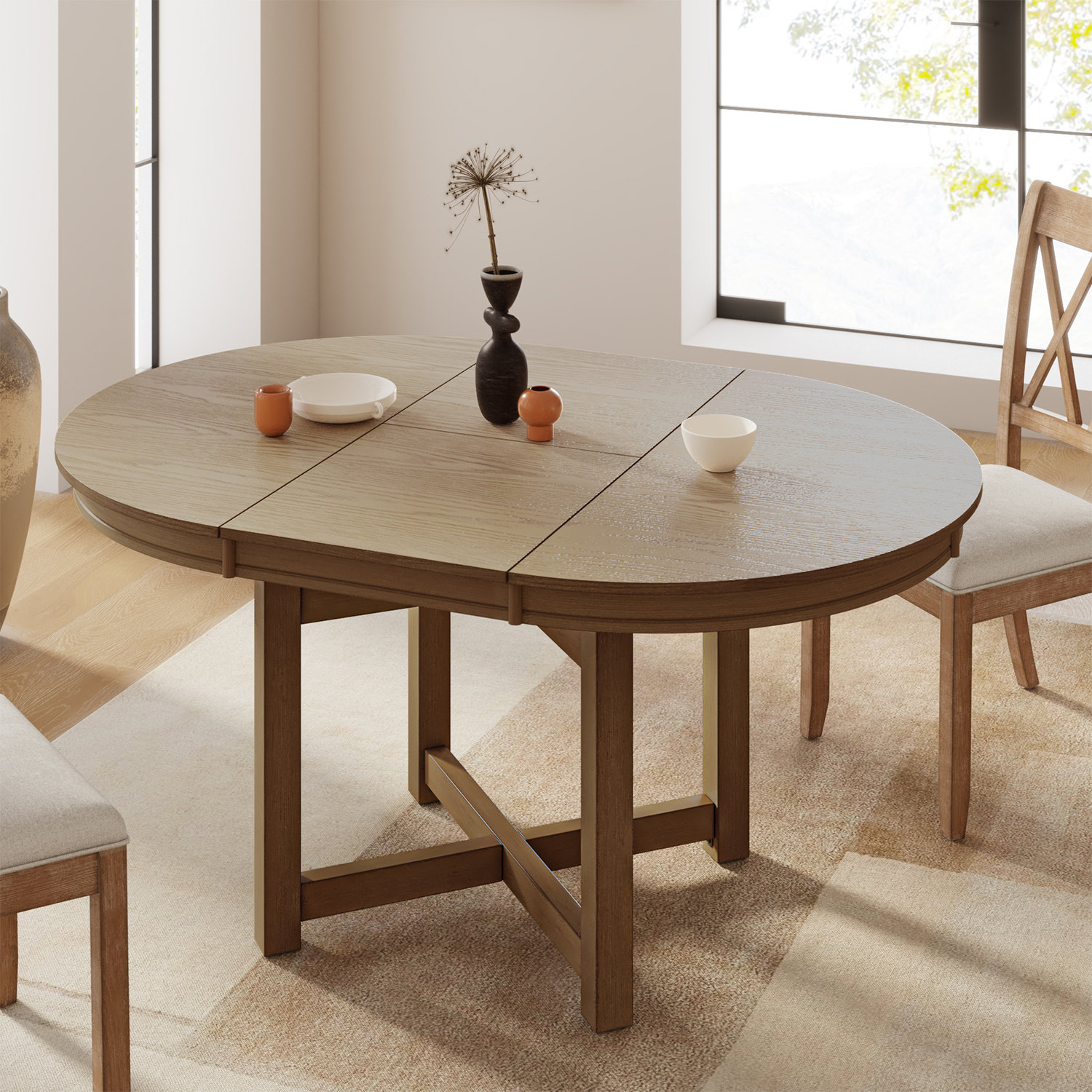 George Oliver Kanalu Modern Solid Wood Extendable Dining Table